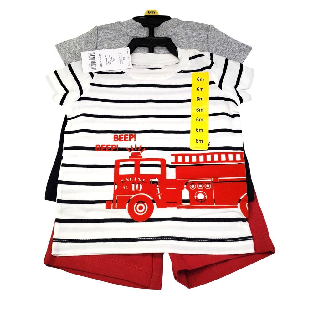 Carters Baby Boys Firetruck 4 Piece Summer Outfits Size 6 Months NEW
